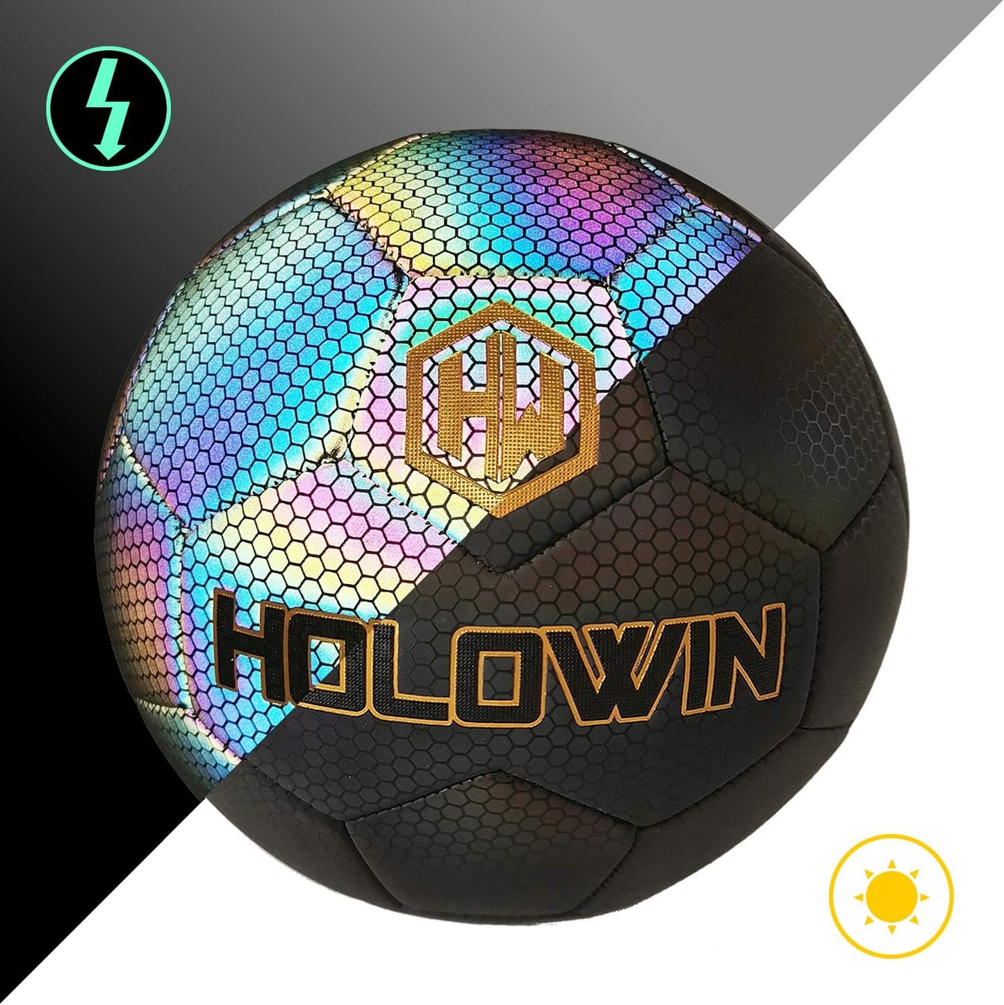 HOLOWIN Holographic Luminous Soccer Ball - Size 5, Ideal for Night Games and Training, Reflective and Glow-in-the-Dark Features, Perfect Gift for Boys, Kids, and Men
