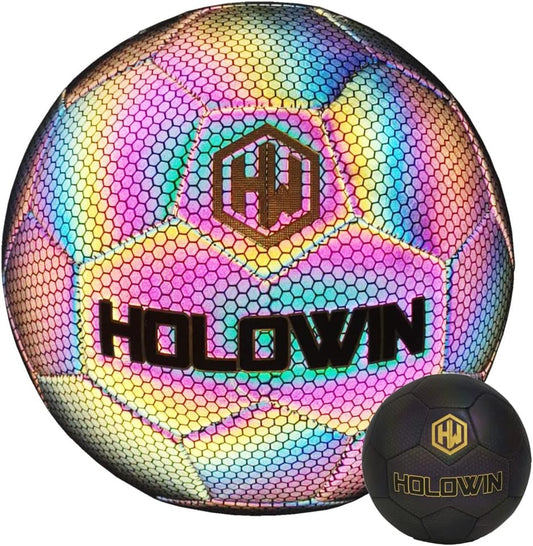 HOLOWIN Holographic Luminous Soccer Ball - Size 5, Ideal for Night Games and Training, Reflective and Glow-in-the-Dark Features, Perfect Gift for Boys, Kids, and Men