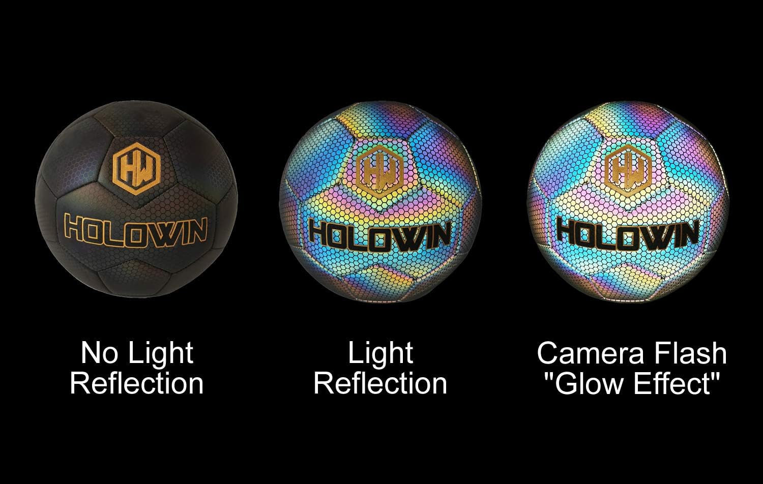 HOLOWIN Holographic Luminous Soccer Ball - Size 5, Ideal for Night Games and Training, Reflective and Glow-in-the-Dark Features, Perfect Gift for Boys, Kids, and Men